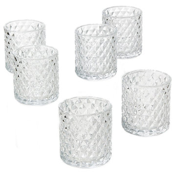 Serene Spaces Living Set of 6 Diamond Tea Light Candle Holder, 3.5" H and 3" Dia