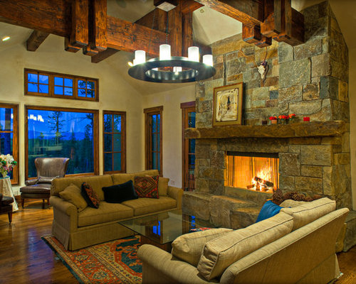 Rustic Green Living Room Design Ideas, Renovations & Photos