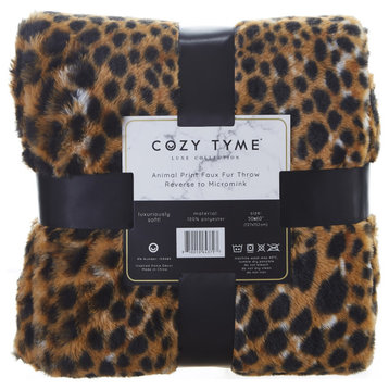 Cozy Tyme Cecelia Throw Printed Rabbit Fur, Cheetah 100% Polyester 50"x60"