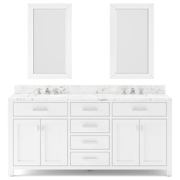 Madison Pure White Bathroom Vanity, 72", Two Mirrors, No Faucet