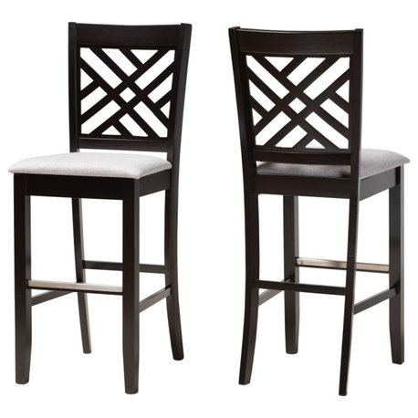 Midhurst 2-Piece Espresso Brown Bar Stool Set, Gray Cushion