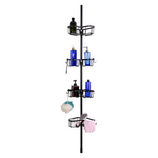 Aquaterior Tub Shower Corner Caddy Shelf Tension Pole w/ Baskets Color