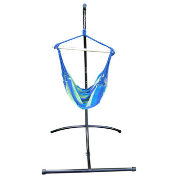 Brazilian Hammock Chair With Universal Chair Stand, Blue & Green Stripes