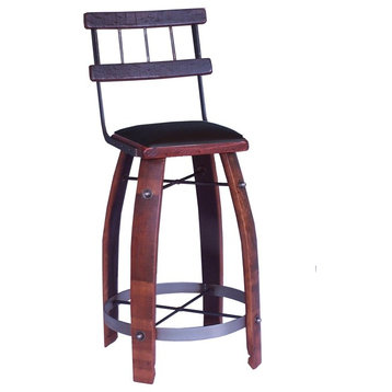 Chocolate Leather Stool With Back, Pine 28"