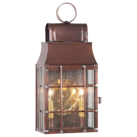 Colonial Outdoor Lantern With Seedy Glass, Antique Copper