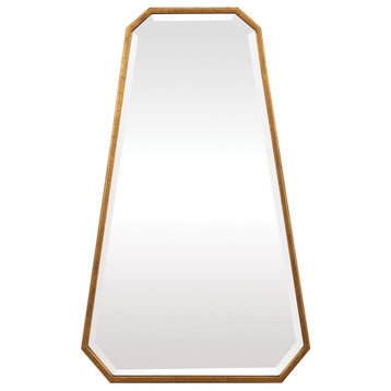 Modern Gold Octagon Arch Wall Mirror, 36" Art Deco Gem Shape Thin Frame