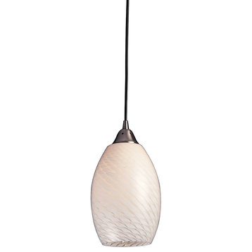 1-Light Pendant, Satin Nickel With White Swirl Glass, LED