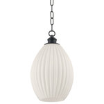 Mitzi - Hillary 1 Light Pendant, Old Bronze - Hillary captures the cottage charm captivating the design world. The single light pendant, available in aged brass and old bronze features a fluted glass shade dangling elegantly from the chain. Stunning on its own, this antique darling proves better in pairs, layered in multiples over a kitchen island or dining scene. Also available in a smaller size.