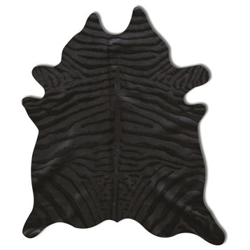 Togo Cowhide Rug, Zebra Black on Black, 6'x7'