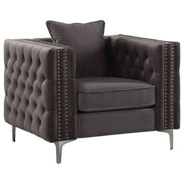 ACME Gillian II Chair with 1 Pillow, Dark Gray Velvet