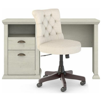 Bush Yorktown 50" Engineered Wood Home Office Desk & Chair Set in White Oak