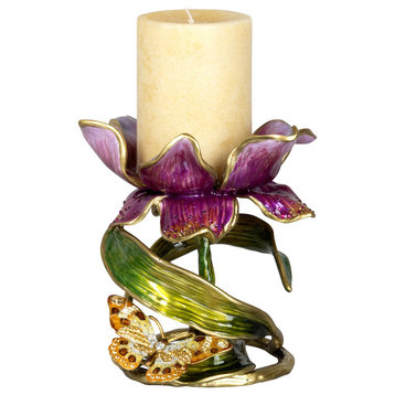 Aimee Floral Pillar Candle Holder Flora Finish