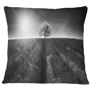 Beautiful Black White Lavender Field Landscape Printed Throw Pillow, 18"x18"