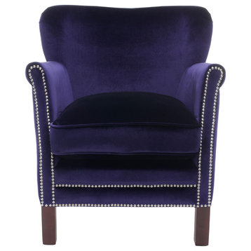 Safavieh Jenny Arm Chair, Royal Blue, Cherry Mahogany, Velvet