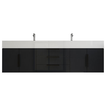 Jessica 72" Double Sink Wall Mounted Vanity With Sink, Glossy Iron Gray