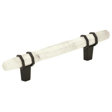 Carrione Cabinet Pull, Marble White/Black Bronze, 3-3/4" Center-to-Center
