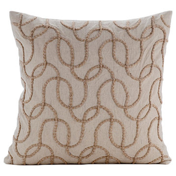 Jute Shoot, Beige Cotton Linen 18"x18" Pillow Covers Decorative