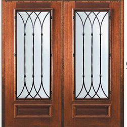 Pre-hung Double Door 80 Mahogany Warwick 3/4 Lite Wrought Iron - Front Doors