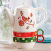 Paisley Cardinal and Polka Dots Ceramic Tea Pot and Cups Set for Two