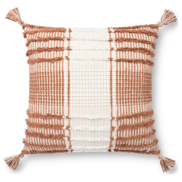 Geometrical Design on Cotton Base with Tassels Accent Pillow Terracotta/White