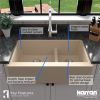 Karran Farmhouse Quartz 34" Double Offset Bowl Sink Kit, Bisque