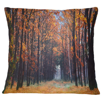 Alley in The Dense Autumn Forest Forest Throw Pillow, 18"x18"