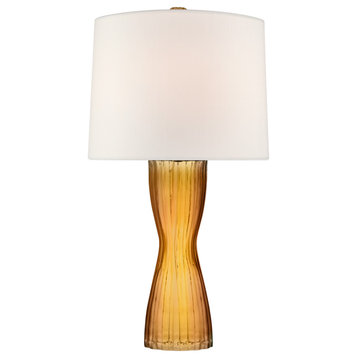 Seine Medium Table Lamp in Amber with Linen Shade