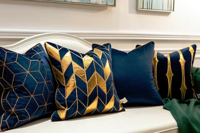 Blue Luxury Cushion Covers with Golden Decorations