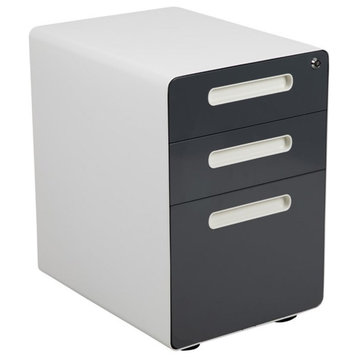 Flash Furniture 3 Drawer Modern Mobile File Cabinet in White and Charcoal