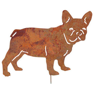 French Bulldog Garden Art, Rust, Garden Stake
