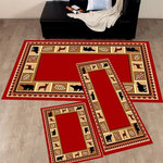 Furnishmyplace - Wildlife Bear Moose Rustic Lodge Cabin Area Rug, Red, 5'x7'6", 2'x6', 2'x3' - Contemporary Area Rug: Designed to grace your living rooms, study area, bedrooms, hallways and entryways, this floor carpet enhances the overall aesthetic appearance of the surrounding. It can blend well with minimalistic decor settings. Materials Used: This indoor area rug is made with polypropylene - known for its remarkable resistance against everyday wear and tear. The quality craftsmanship offers durability to withstand the test of time. Contemporary Design: Featuring small motifs of bear, moose and leaves, this machine-made rug adds a distinctive visual appeal to the surroundings. The striking contrast of light and dark colors lend a mystical contemporary touch to its overall appeal. Easy Maintenance: The rectangular area rug is designed to offer long-lasting performance. It has a stain resistant surface that serves as a safe spot for kids to play and makes cleanup a breeze.