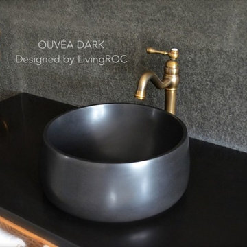 BLACK BASALT ROUND BATHROOM VESSEL SINK-OUVEA SHADOW