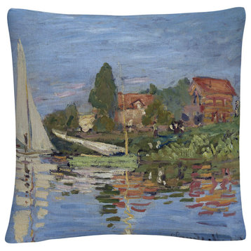Claude Monet 'Regatta At Argenteuil' 16"x16" Decorative Throw Pillow