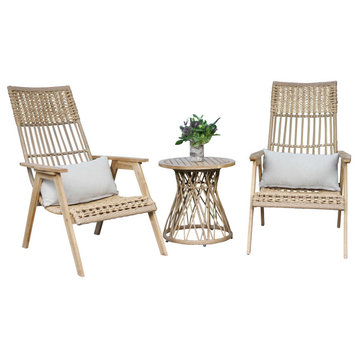 3-Piece Teak Bohemian Basket Lounger Set With Matching Accent Table