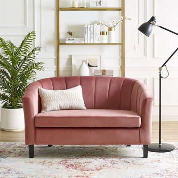 Modern Contemporary Tufted Loveseat Sofa, Velvet Rose Red