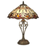 Dale Tiffany - Dale Tiffany TT70699 Marshall - Two Light Table Lamp - A collection of circles, triangles, diamonds and ribbons all come together in beautifully scalloped shade on our Marshall Table lamp. 230 pieces of art glass and art glass jewels are each hand rolled and set in copper foil in homey earth tones that will add warmth and sparkle to any room in your home. Tiffany�s iconic dragonfly is featured in the heart shaped scrollwork and is also cast into the pedestal of the base itself.  Shade Included.  Cube: 3.30Marshall Two Light Table Lamp Antique Bronze Hand Rolled Art Glass *UL Approved: YES *Energy Star Qualified: n/a  *ADA Certified: n/a  *Number of Lights: Lamp: 2-*Wattage:60w E27 bulb(s) *Bulb Included:No *Bulb Type:E27 *Finish Type:Antique Bronze