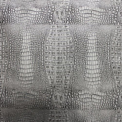 Reptile skin embossed on faux leather in grey and black - Upholstery Fabric