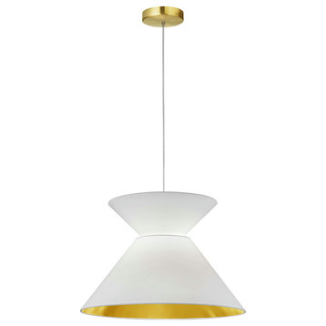 1 Light Patricia Pendant, Aged Brass with White/Gold Shade