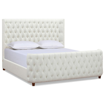 Brooklyn Tufted Wingback Shelter Headboard and Footboard Panel Bed, Antique White Polyester, King