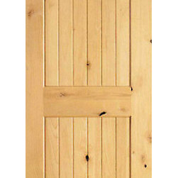 S/W-96 Interior Knotty Alder Wood 2 Panel V-Grooved Single Door - Interior Doors