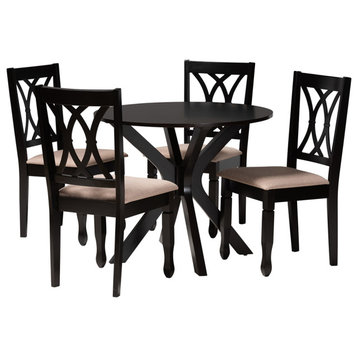 Modern Beige Fabric and Espresso Brown Finished Wood 5-Piece Dining Set