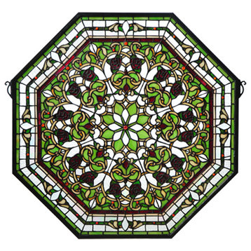 25W X 25H Floral Stained Glass Window