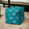 17" Blue and White Polyester Cube Coral Indoor Outdoor Pouf Ottoman