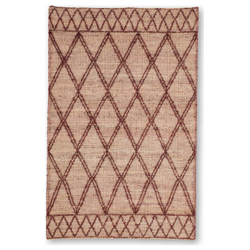 Hand Woven Brown and Burghundy Diamond Patterned Jute Rug by Tufty Home, 2x3