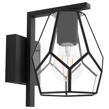 Mardyke, 1 Light Wall Sconce, Structured Black Finish, Geometric Clear Glass