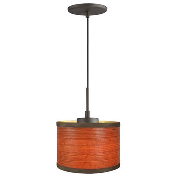 Woodbridge Lighting Drum 1-Light Wood Mini-Pendant in Bronze/Veneer Brulee