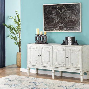 Yancy Classic Greek Key Designed Four Door Credenza Sideboard, White