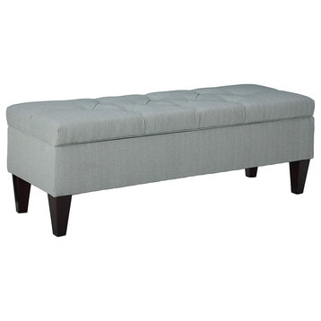 Rectangular Storage Bench, Polyester Upholstery With Diamond Tufting, Sea Mist