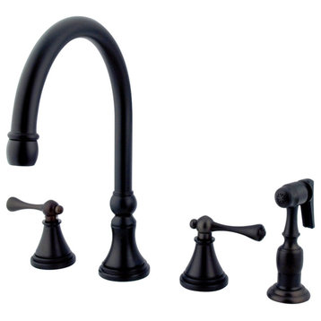 Kingston Brass Widespread Kitchen Faucet With Brass Sprayer, Oil Rubbed Bronze