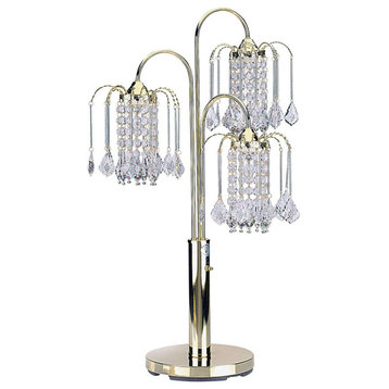 34"H Polished Brass Table Lamp With Crystal-Inspired Shades